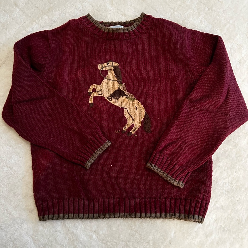 Janie and Jack Boys Crew Neck Sweater Saddled Horse Size 6